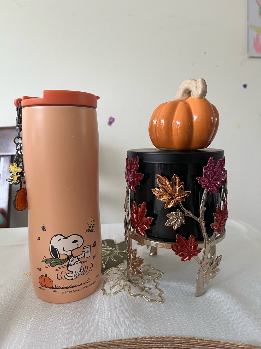 Starbucks Peach-Orange Snoopy Travel Tumbler with Charm